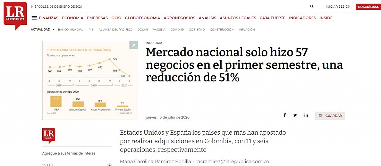 Mercado nacional solo hizo 57 negocios en el primer semestre, una reduccin de 51%